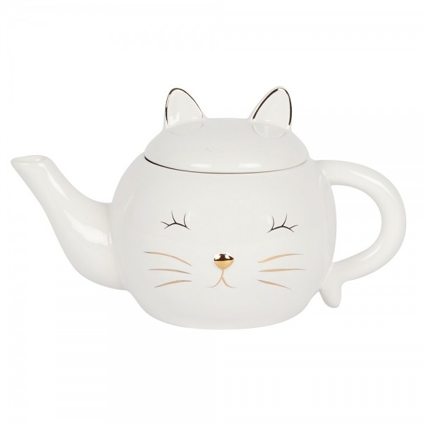 White Cat Face Ceramic Tea Pot