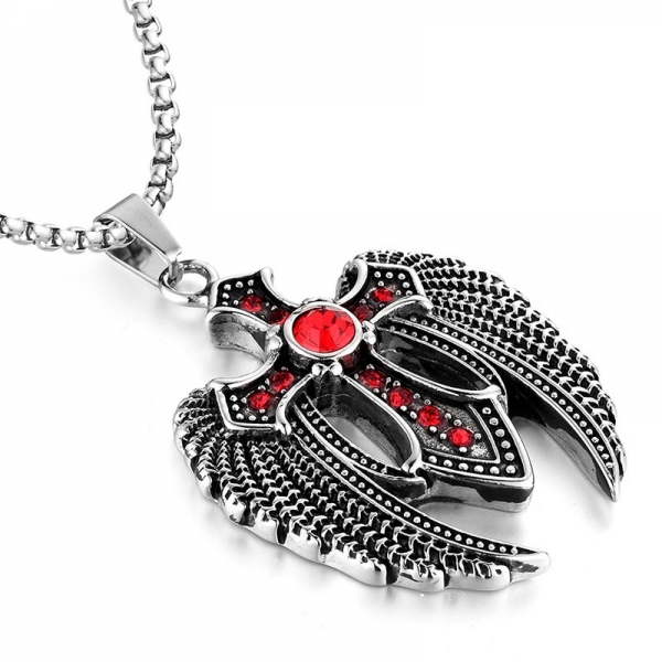 Halskette mit Kreuz und Flügel rot