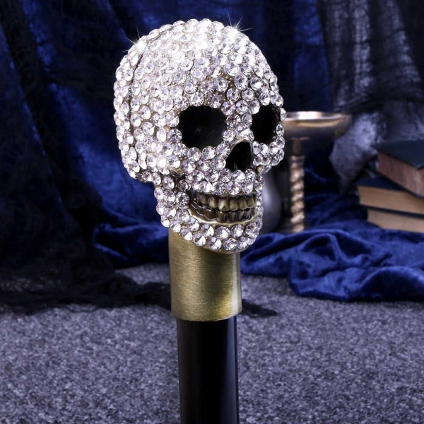 Glitzersteintotenkopf Spazierstock